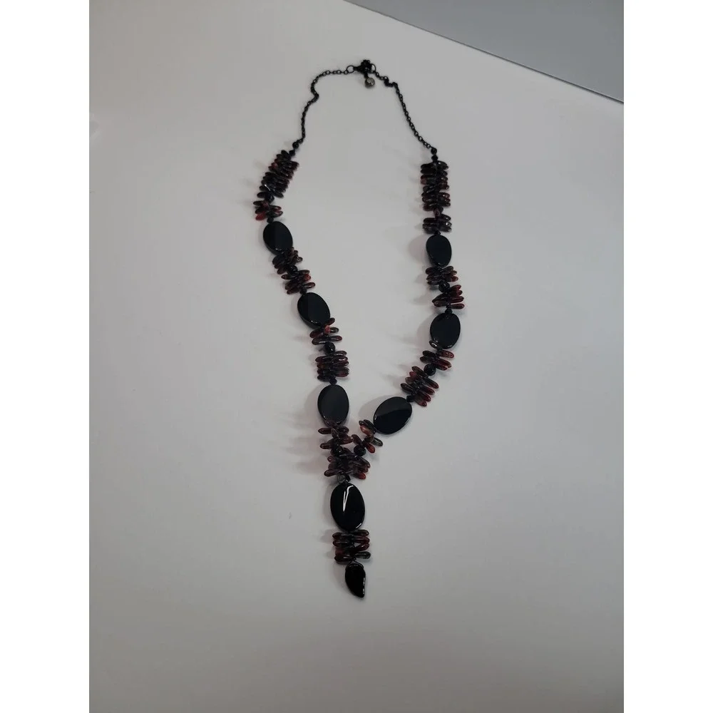 Black Copper Tone Statement Necklace Chunky Beaded Boho Tribal Artisan Style